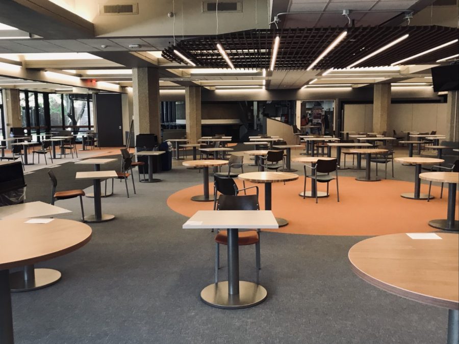GSU's renovated cafeteria area sits empty as most classes are held remotely. (Photo by Madelynn Prieboy)
