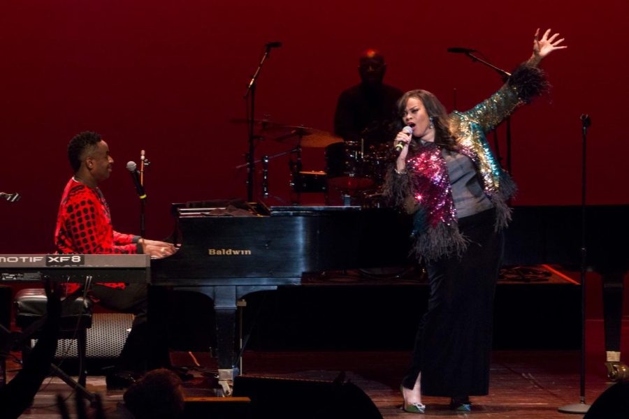 Damien Sneed (left) and   Karen Clark Sheard perform during the Tribune to Aretha Franklin.