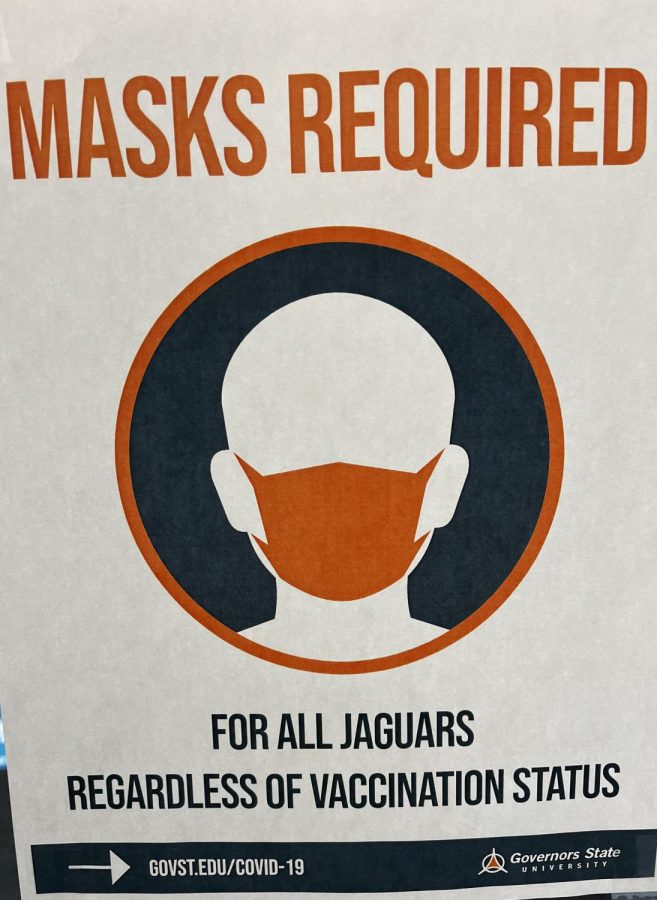 Poster reminding students of GSU's mask rules.