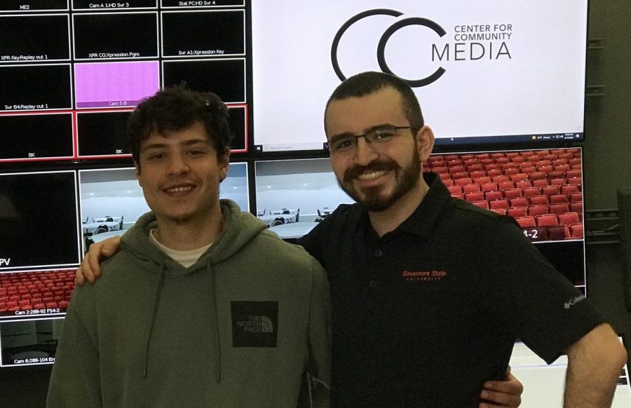 Dante Corona (left) and Claude T. Martinez in the CCM Studio at GSU.