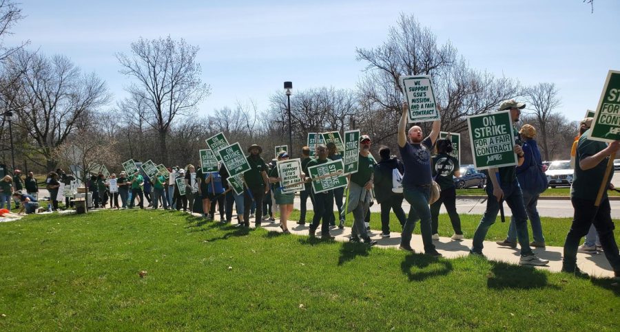 Members of UPI from Chicago State, Eastern Illinois, and Governors State marched on the GSU Campus April 11.