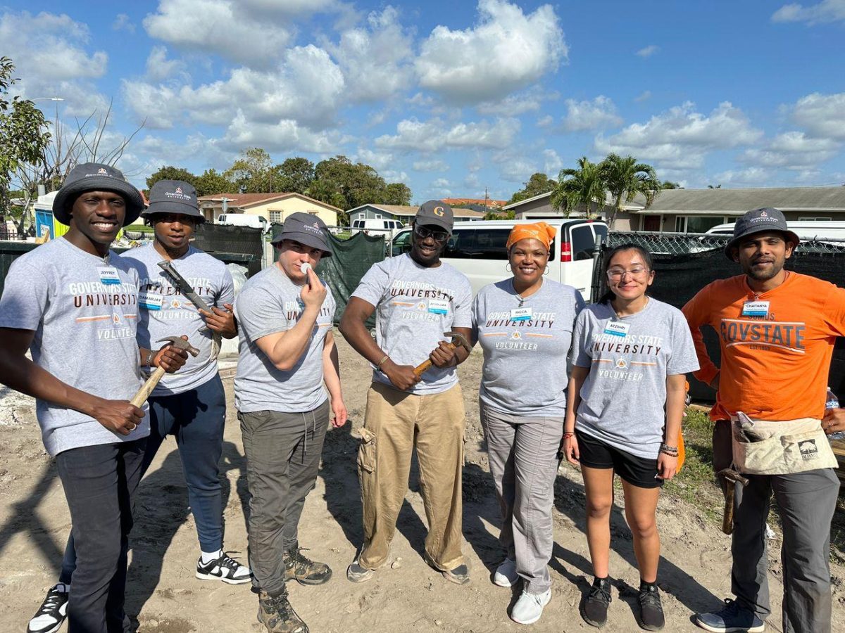 From Left: Students Jeffrey Mankatah, Damarjay Binion, Joseph Pilny, Ayooluwa Ayamolowo, student coordinator Ricca Louissaint, student Atzihri Guido, student leader Chaitanya Vepareddygari.