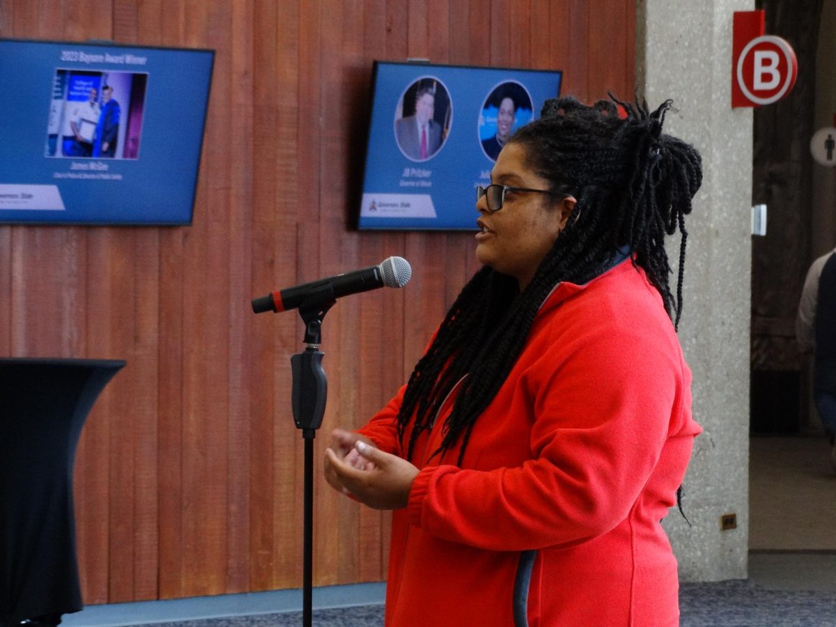 Miaa Brooks telling her story at the First Voice Story Slam