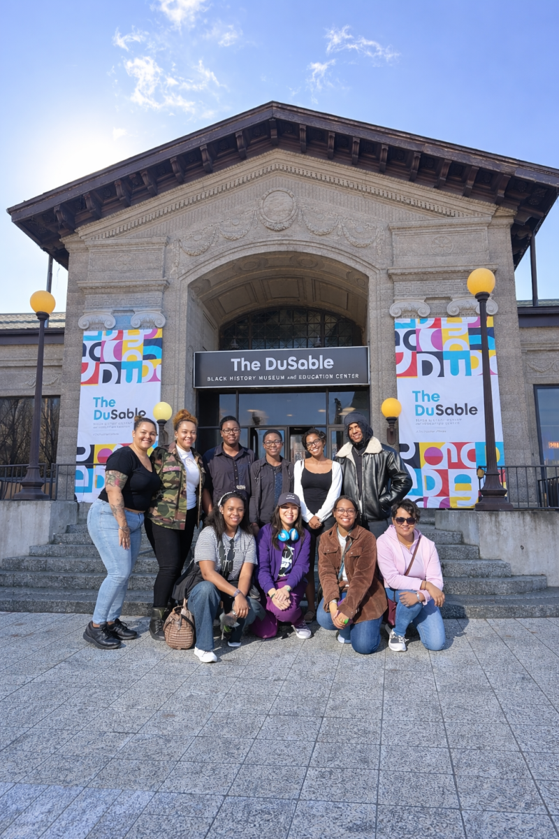 Governors State University students visiting the DuSable Black History Museum and Education Center for the “Paris in Black” exhibition on February 18, 2026.