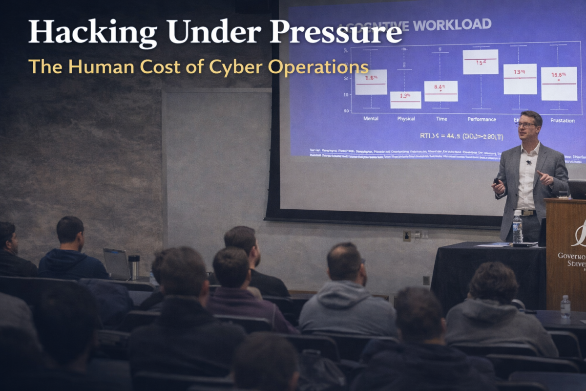 Dr. Josiah Dykstra speaks on the human side of cyber operations at Governors State University.