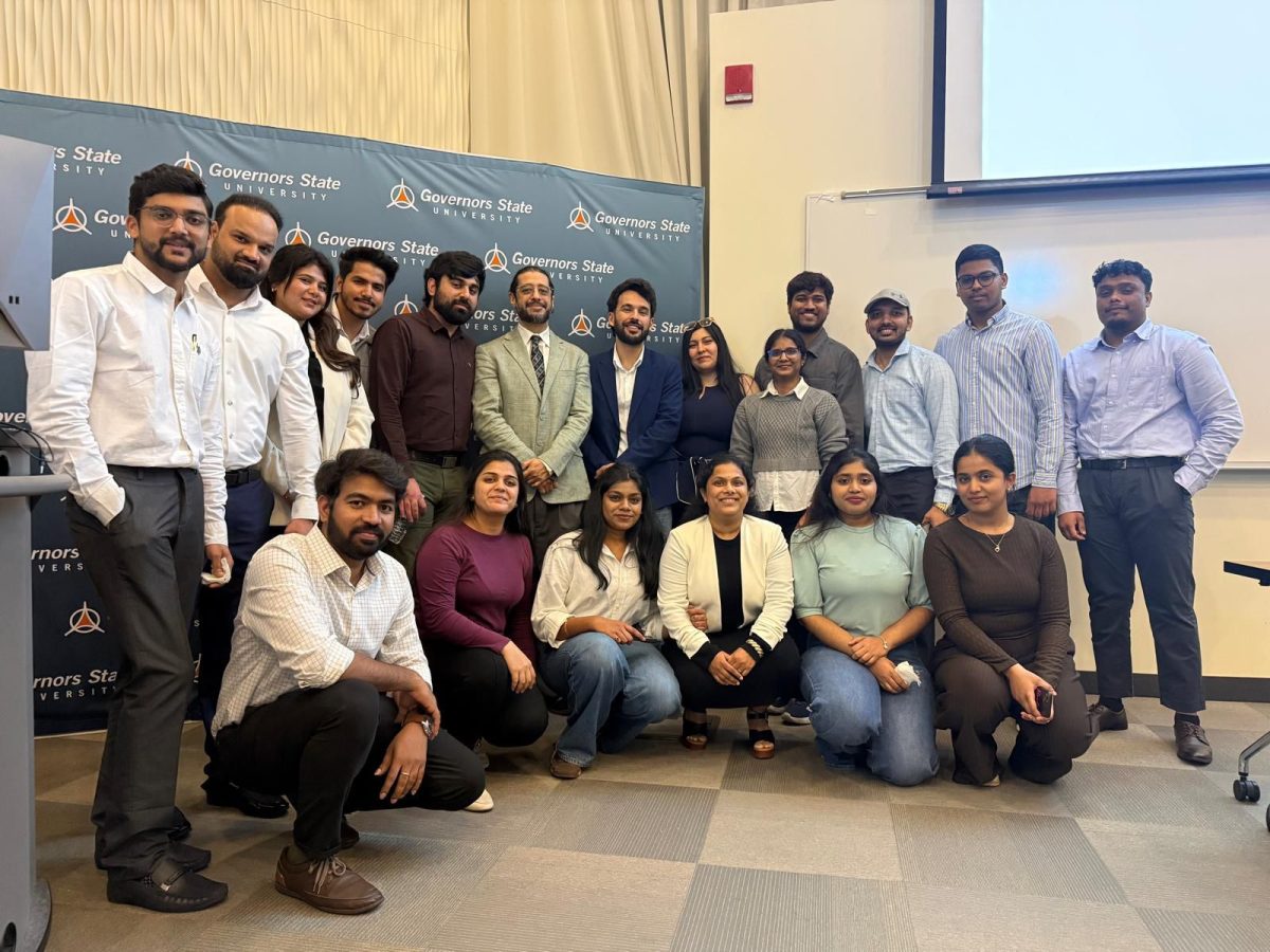 Students present their AI-focused capstone projects during the COB Business Week 2026 Capstone Event held in Engbretson Hall at Governors State University on April 16.
